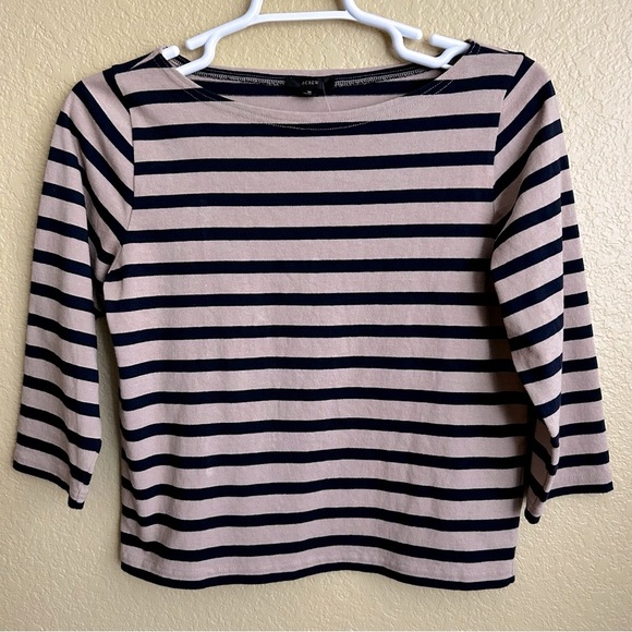 J. Crew Nautical Navy & Tan Striped Boatneck Top - Picture 2 of 8